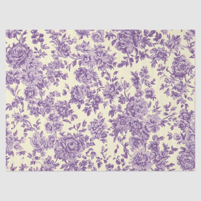 Papier Mousseline Roses Lavande (Recto)