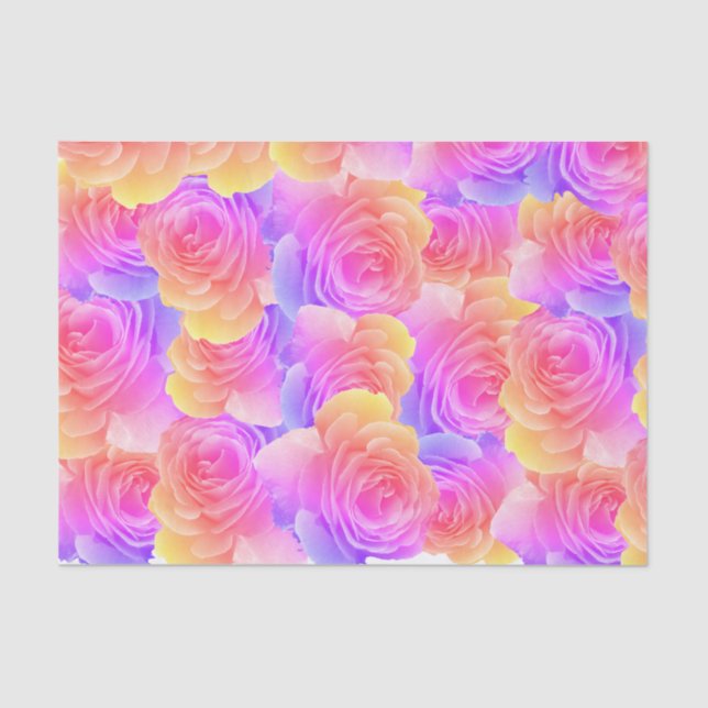 Papier Mousseline Roses Pastel Rainbow (Recto)