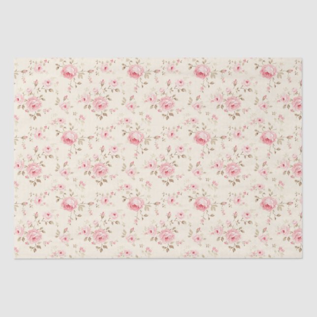 Papier Mousseline Roses peints en rose doux (Recto)