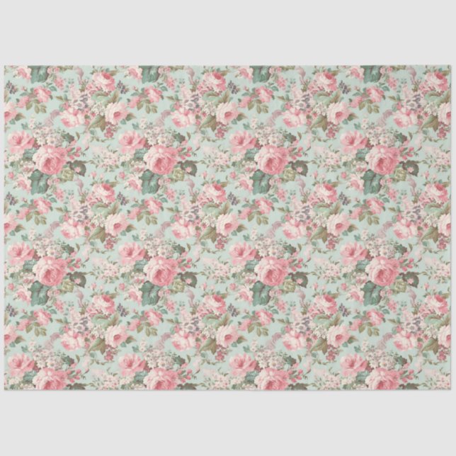 Papier Mousseline Roses romantiques rose pâle sur la page de découpa (Recto)