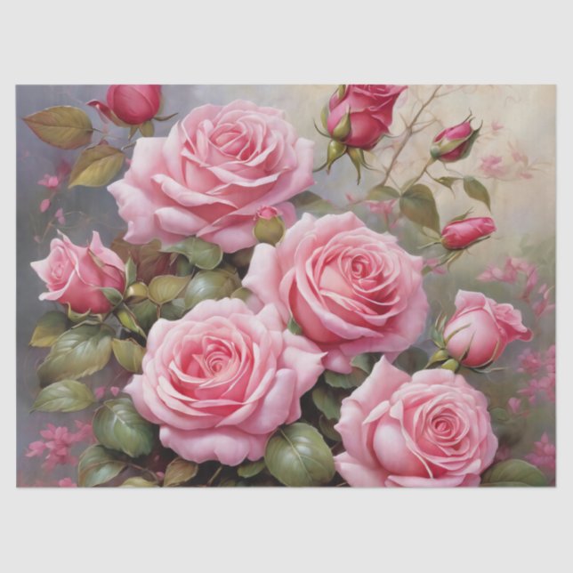 Papier Mousseline Roses roses antiques (Recto)