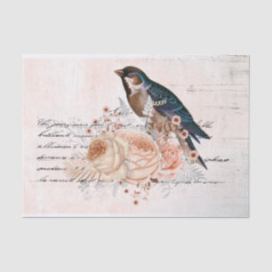 Papier Mousseline Roses roses blanches et Ephémère des oiseaux