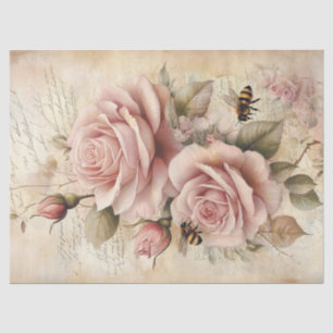 Papier Mousseline Roses roses blanches Vintage Floral Découpage