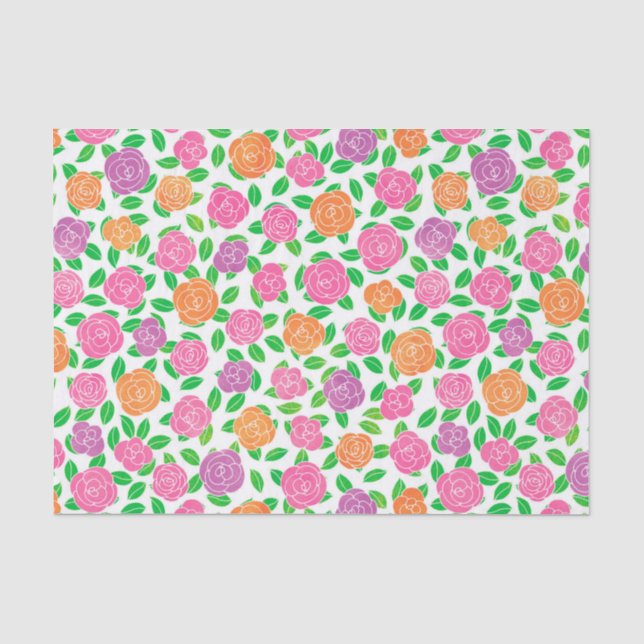 Papier Mousseline Roses roses, oranges et pourpres sur le blanc (Recto)