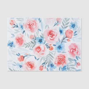 Papier Mousseline Roses Roses Roses Bleues Fleurs Aquarelle Motif Fl