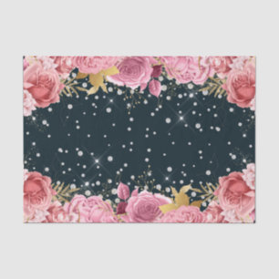 Papier Mousseline roses roses roses diamants sophistiqués étincelant