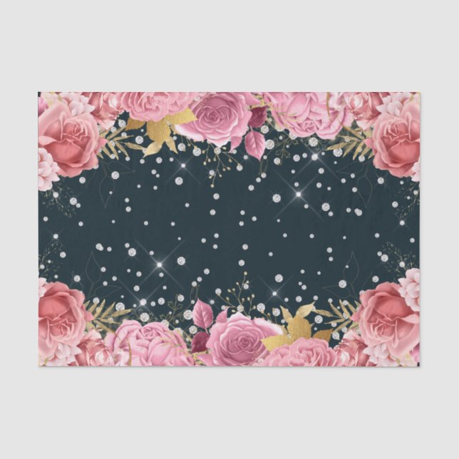 Papier Mousseline roses roses roses diamants sophistiqués étincelant (Recto)