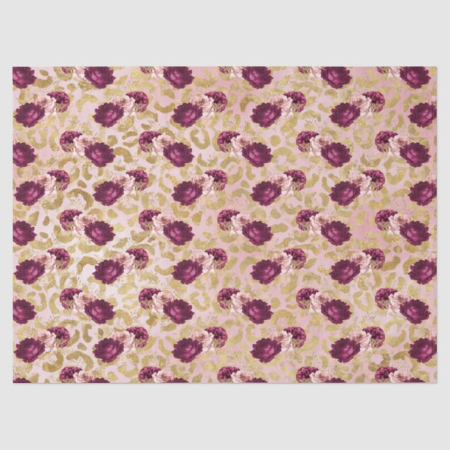 Papier Mousseline Roses roses roses d'or Empreinte de léopard Floral (Recto)