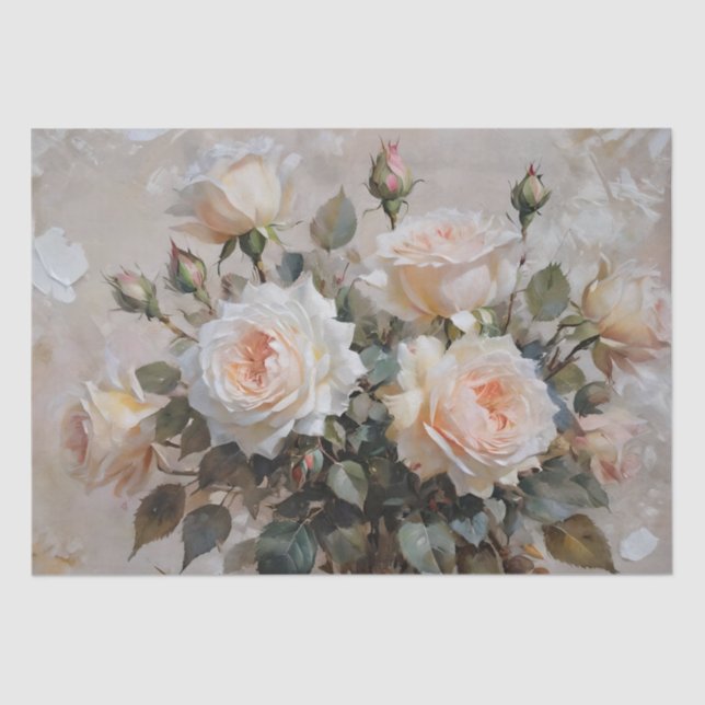 Papier Mousseline Roses roses roses et blanches Imprimer Découpage / (Recto)