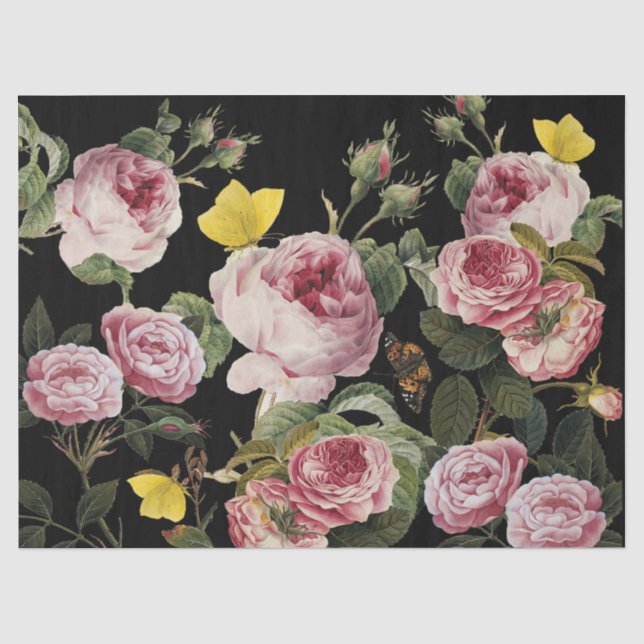 Papier Mousseline ROSES ROSES ROSES ET BOUTTERFLIES JAUNES Florales  (Recto)