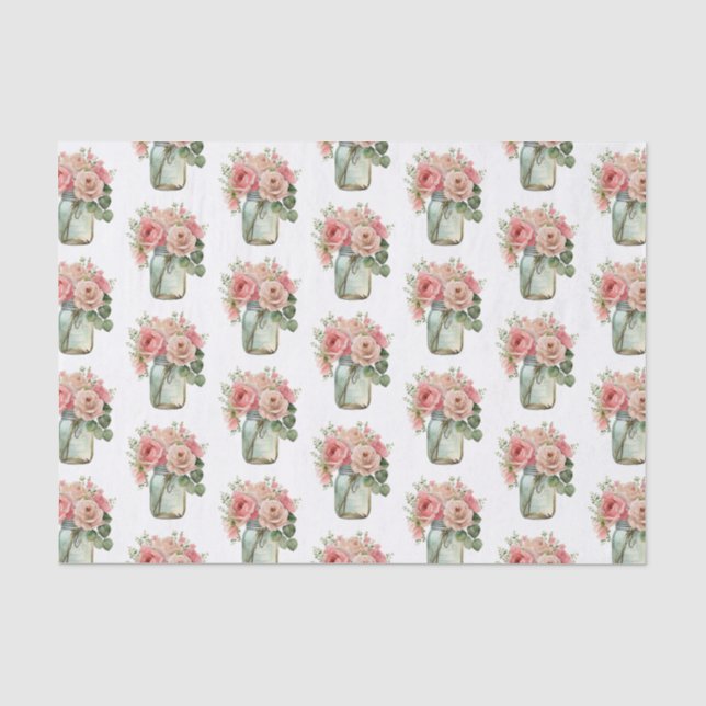 Papier Mousseline Roses roses roses Floral Mason Jar (Recto)