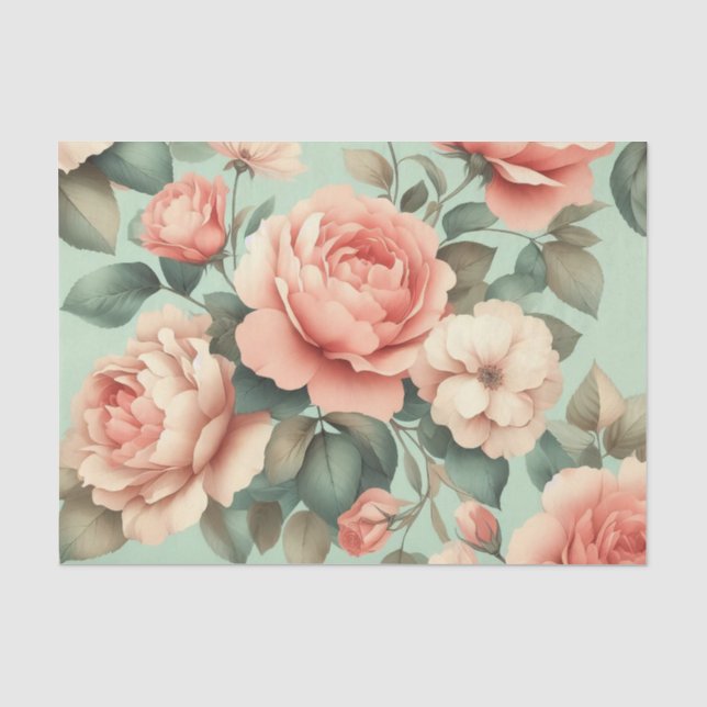 Papier Mousseline Roses Roses Roses Roses Roses Roses Pintes Vert Dé (Recto)
