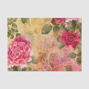 Papier Mousseline Roses roses rouges vintages avec la damassé d'or