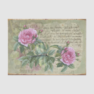 Papier Mousseline Roses roses style vintage, insecte et écriture