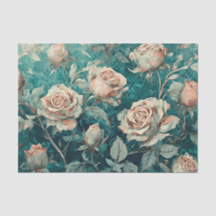 Papier Mousseline Roses roses sur Turquoise