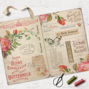 Papier Mousseline Roses roses vintages et découpage d'Ephémère