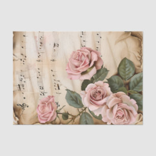 Papier Mousseline Roses roses vintages feuille de musique éphémère
