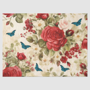 Papier Mousseline Roses rouges et papillons d'inspiration vintage