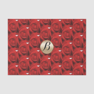 Papier Mousseline Roses rouges glamour Monogramme doré Élégant Moder