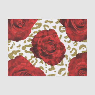 Papier Mousseline Roses Rouges Guépard Doré Imprimé Animal Party Léo