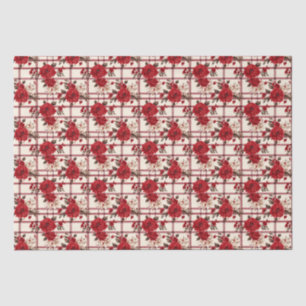 Papier Mousseline Roses rouges plaies fleurs blanches