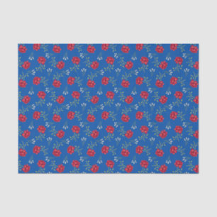 Papier Mousseline Roses rouges sur bleu moyen Calico surdimensionné