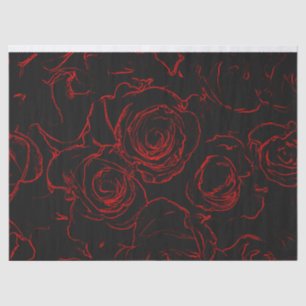 Papier Mousseline Roses rouges sur fond noir