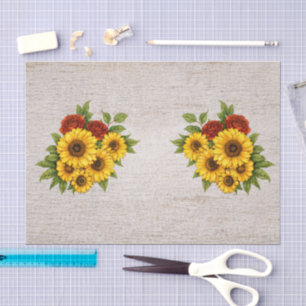 Papier Mousseline Roses Rouges Tournesols Fond Chic Ivoire Démodé