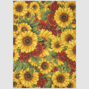Papier Mousseline Roses Rouges Vibrantes & Tournesols Découpage