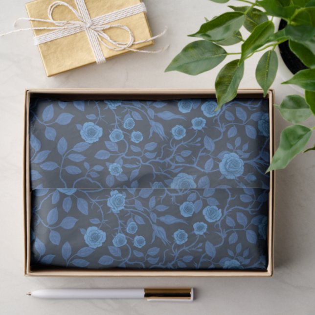 Papier Mousseline Roses sauvages en bleu (Cadeau)