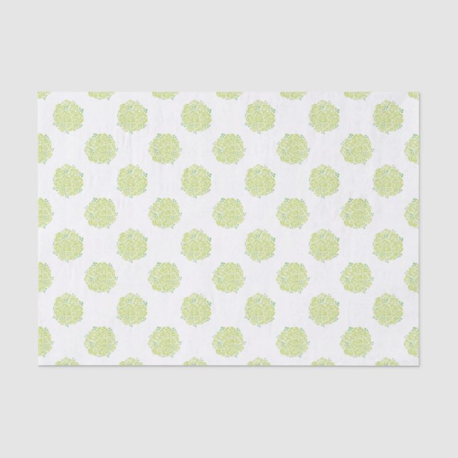 Papier Mousseline Roses verts sur papier de tissu blanc (Recto)