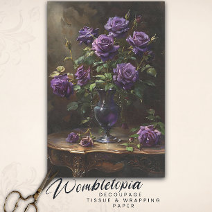 Papier Mousseline Roses victoriens gothiques violets dans Vase Vinta