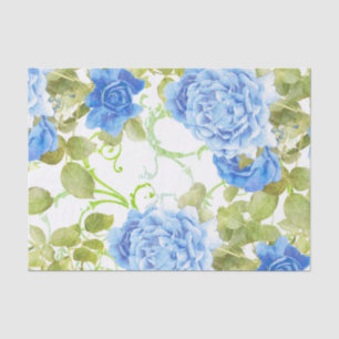 Papier Mousseline Roses vintages bleus avec la damassé florale
