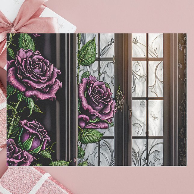 Papier Mousseline Roses violets près de la fenêtre - style gothique (Créateur téléchargé)