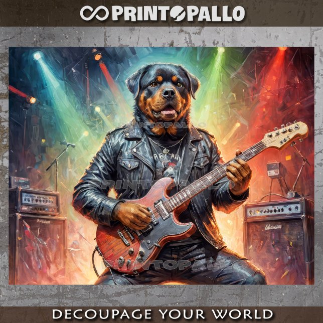 Papier Mousseline Rottweiler jouant de la guitare électrique sur scè (Créateur téléchargé)