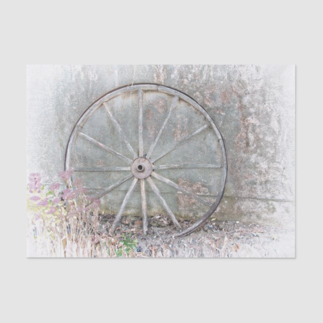 Papier Mousseline Roue en Wagon Rustique Occidentale Gris Blanc (Recto)