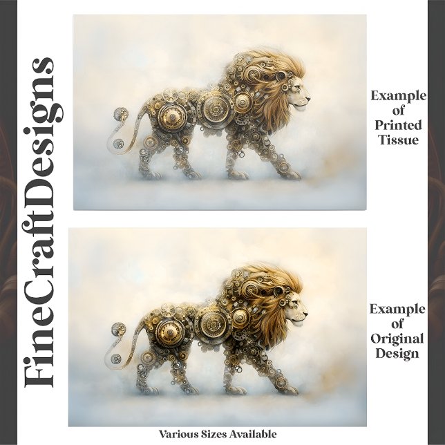 Papier Mousseline Roues Lion Steampunk Mettalk Cogs E8R Decoupage (Créateur téléchargé)