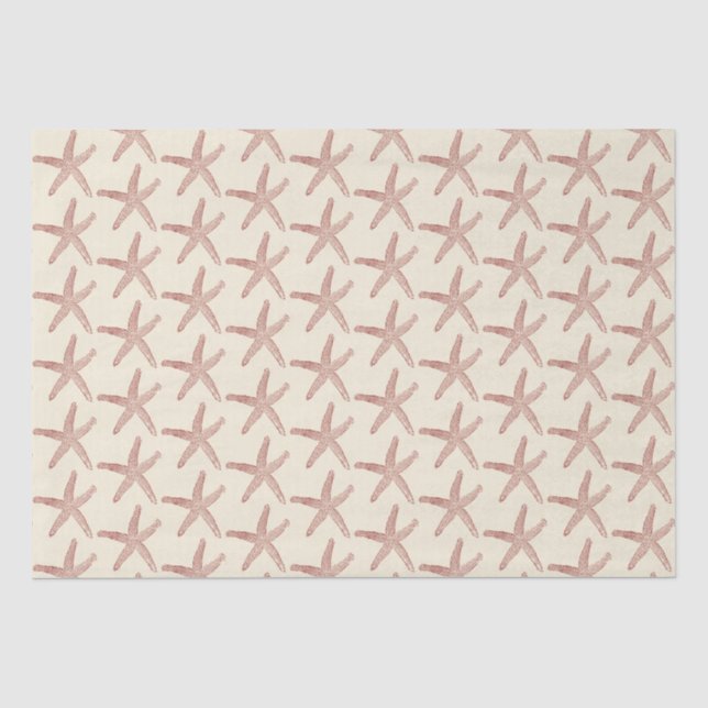 Papier Mousseline Rouge Beige Marine Life Starfish Motif (Recto)