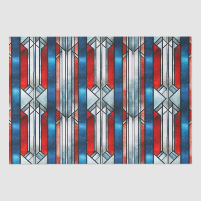 Papier Mousseline Rouge Blanc Bleu Patriotique Vitrail 4 juillet (Recto)