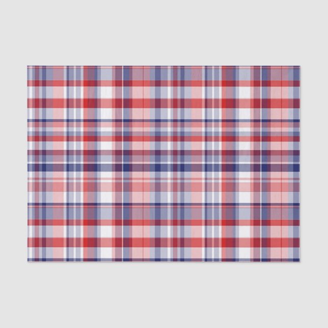 Papier Mousseline Rouge, Blanc, Bleu Preppy Madras Plaid (Recto)