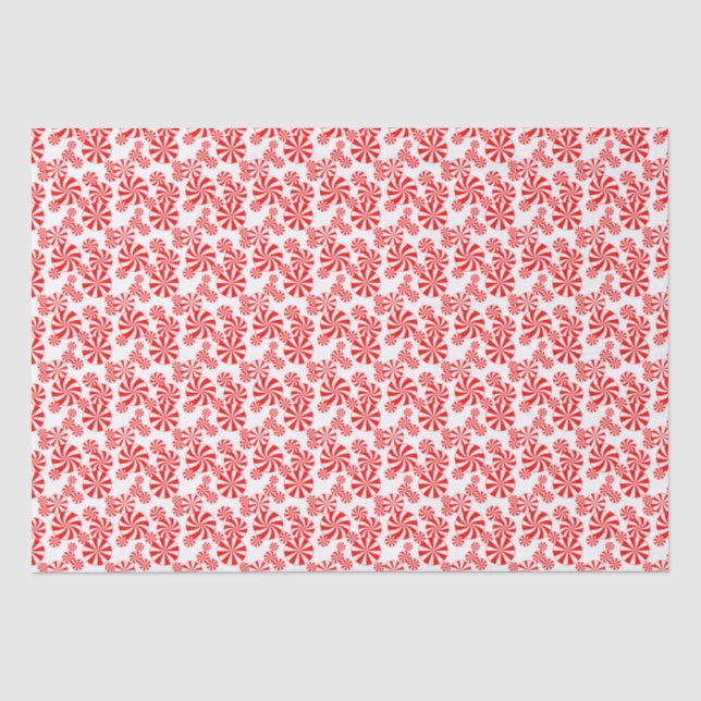 Papier Mousseline Rouge Blanc Peppermenthe Candy Holdiay Motif (Recto)