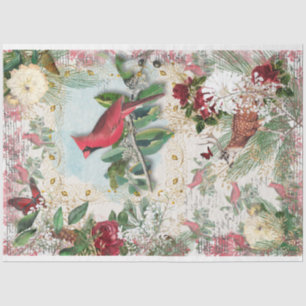 Papier Mousseline Rouge Cardinal Noël Musique d'hiver Rose Or