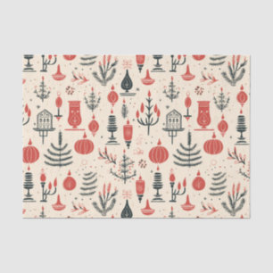 Papier Mousseline Rouge classique, blanc et noir - Noël millésimé