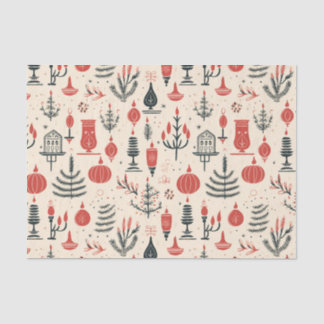 Papier Mousseline Rouge classique, blanc et noir - Noël millésimé