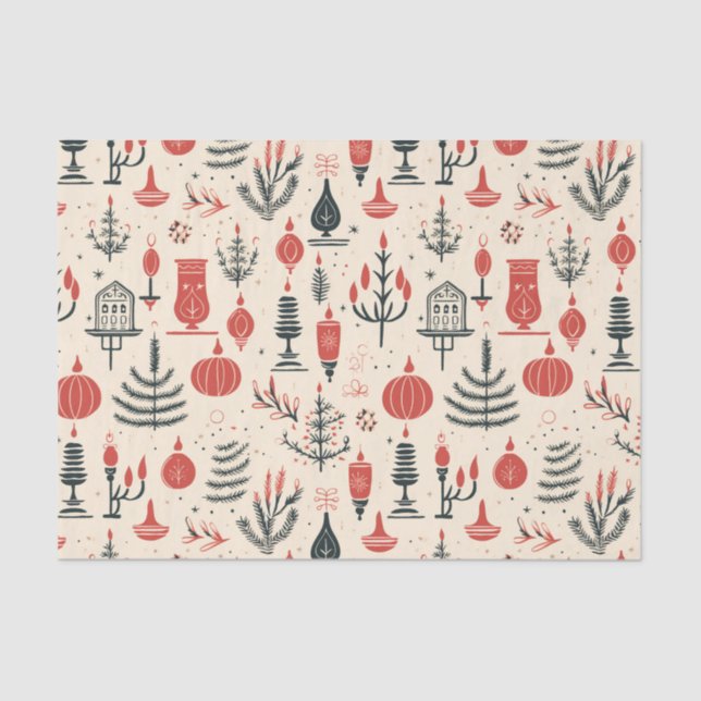 Papier Mousseline Rouge classique, blanc et noir - Noël millésimé (Recto)