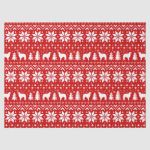 Papier Mousseline Rouge de motif de Noël de silhouettes de barzoï