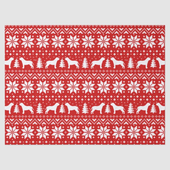 Papier Mousseline Rouge de motif de Noël de silhouettes de mastiff (Recto)