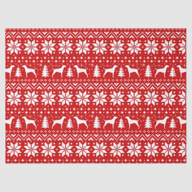 Papier Mousseline Rouge de motif de Noël de silhouettes de Vizsla (Recto)
