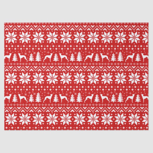 Papier Mousseline Rouge de motif de Noël de silhouettes de whippet (Recto)