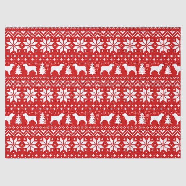 Papier Mousseline Rouge de motif de Noël de silhouettes d'épagneul (Recto)